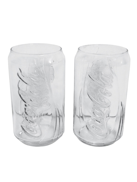 Coca-Cola Can-Shaped Coke Embossed Clear Glass Drinking Glasses (Set‎ of 2)